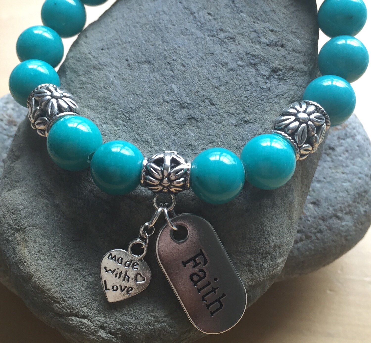 FAITH Beaded Bracelet stretch shell beads by KRDdesigns3 on Etsy