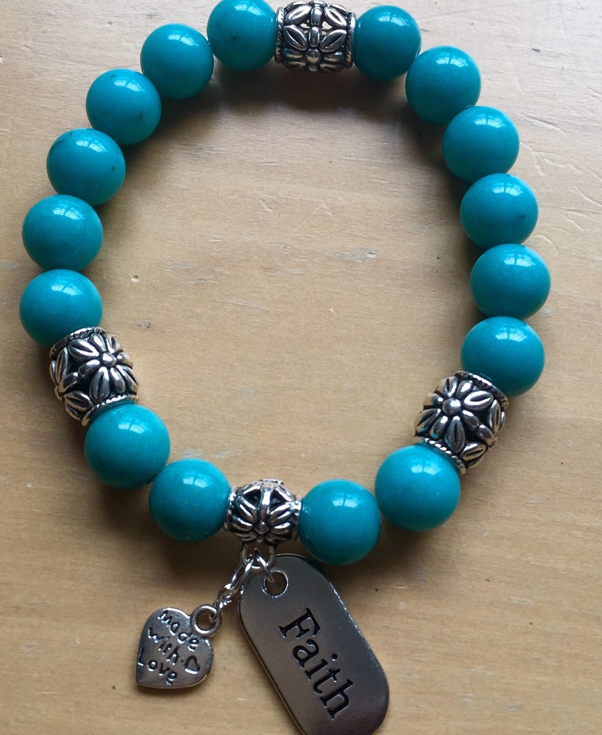 FAITH Beaded Bracelet stretch shell beads by KRDdesigns3 on Etsy