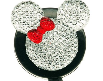 Mouse ID Badge Reel - White Mouse with Red Bow - Retractable Badge Holder