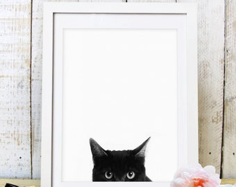 30% OFF SALE Printable Black Cat, Cat Print, Cat Art, Cat Decor, Wall Decor, Instant Download, Black White Cat, Black, Nursery Decor