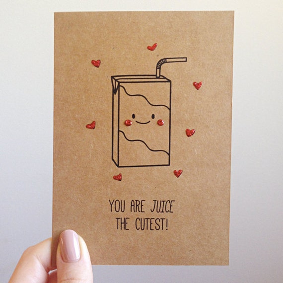 Funny Juice Valentines Day Pun Card // Quirky Cute Love Drink