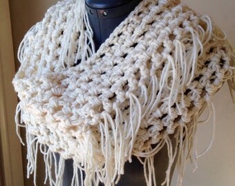 Crochet Pattern Loop Fringe Infinity Scarf PDF