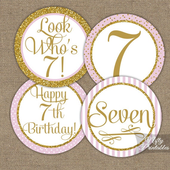 7th birthday cupcake toppers seventh birthday pink gold