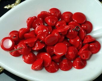 Opaque Red Czech Glass Pin Button Beads Round Flat Weaving 7mm X 4mm 40pcs