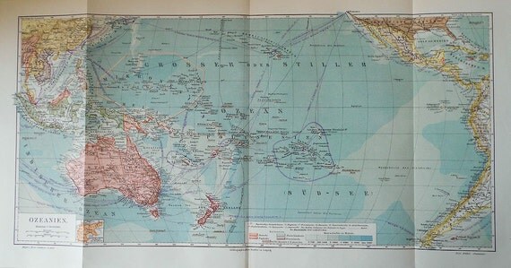 1900 OCEANIA LARGE MAP . 114 years old chart.