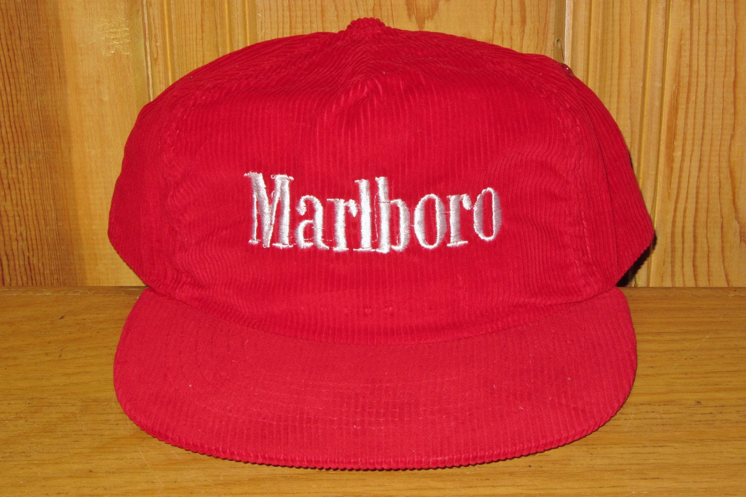 MARLBORO Cigarettes Vintage 90s Red Corduroy Snapback Hat