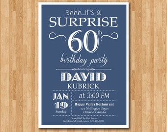 Surprise 60th Birthday Invitation. Blue, Red, Green Black Any Color. 40th 50th 60th 70th 80th 90th Any Age. Digital Printable.