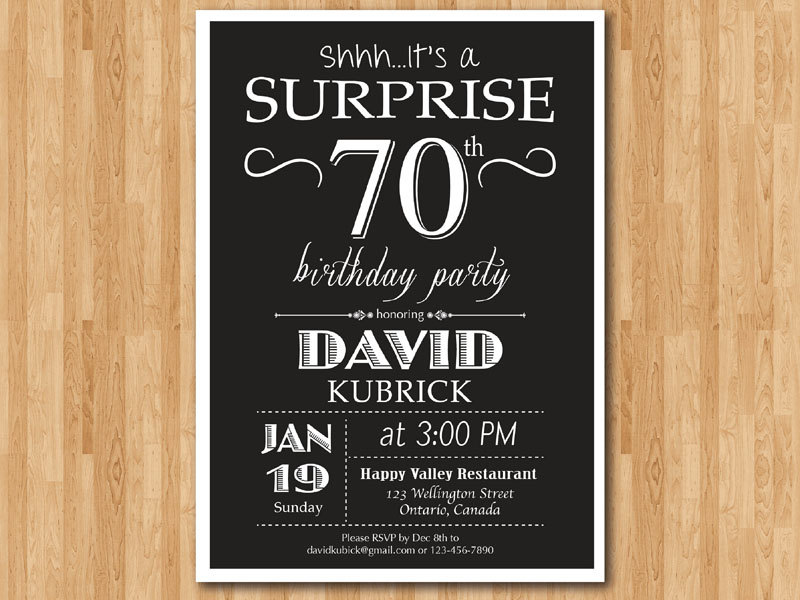 Surprise 70th Birthday Invitation. Men Auldt Birthday Party.