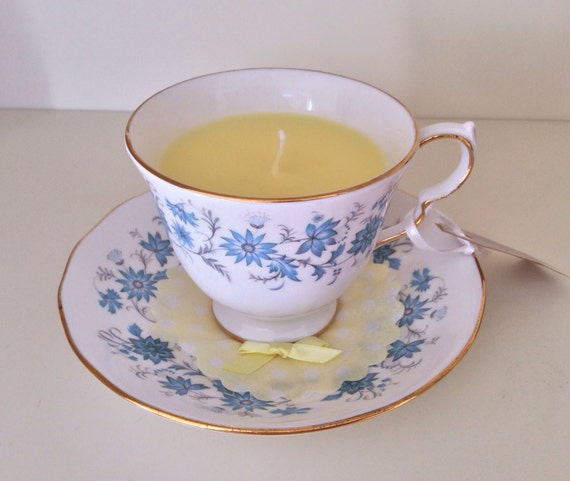 in Chocolate Scented Pretty candles Cup  vintage Candle Tea cups