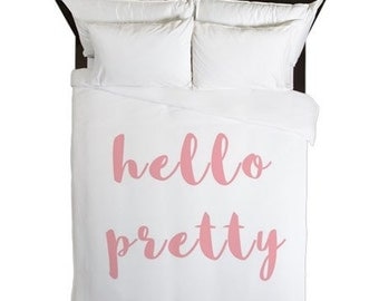 Duvet Cover, Twin Bedding Girl, Duvet Cover Queen, Girls Bedroom Decor, Hello Pretty, Pink, Girls Bedding, Dorm Bedding, Teen Room Decor