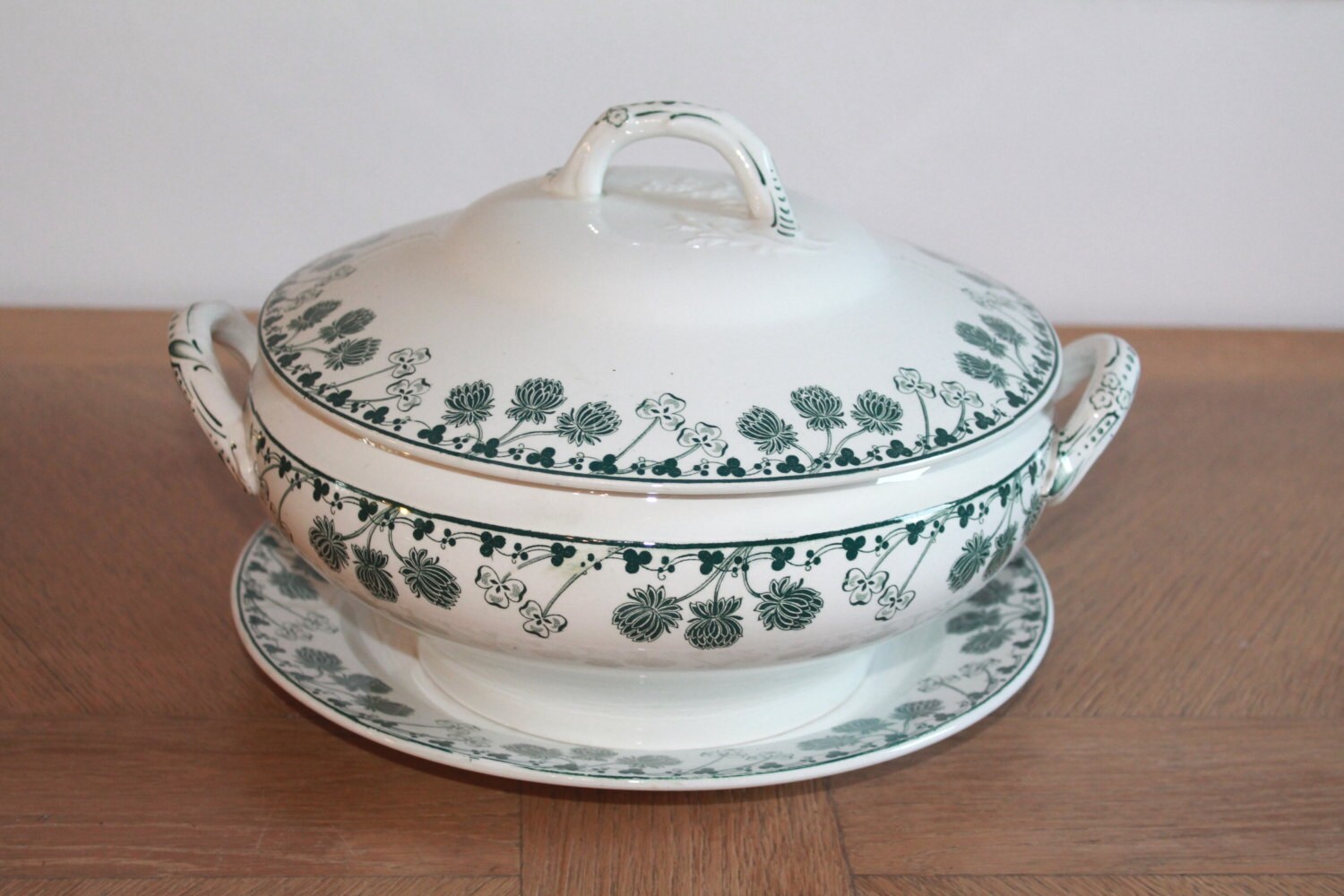 Vintage Soup Tureen French Tureen Green Transferware
