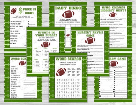 Football Baby shower games set of 8 games bundle Printable