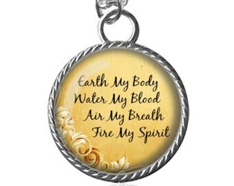 Wiccan Necklace, Wiccan Chant Image Pendant Key Chain Handmade