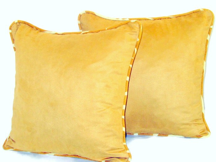 Gold caramel throw pillows sofa 20x20 pillow cover Piping