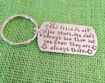 Aluminum Key chain - hand stamped-engraved- Best Friend, Grandfather, Brother,best friends,co workers, friends, neighbors