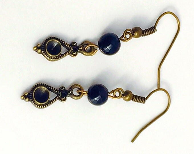 Black Brass dangle, Bronze black earrings, brass jewelry, black brass hook earrings,