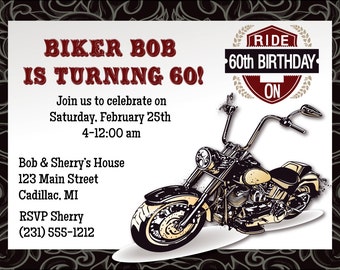 Motorcycle 60th Invitation, Motorcycle 60th Birthday Invitation, You Print