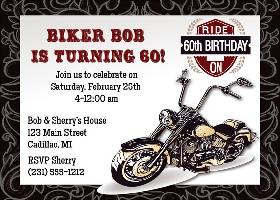 Motorcycle 60th Invitation, Motorcycle 60th Birthday Invitation, You