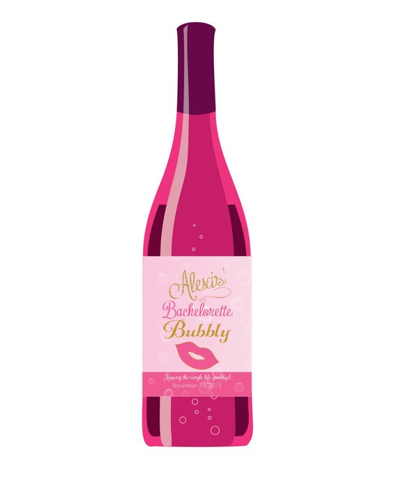 Pink Blush Wine Bottle Label Pink Bubbly Bridal Wine Label