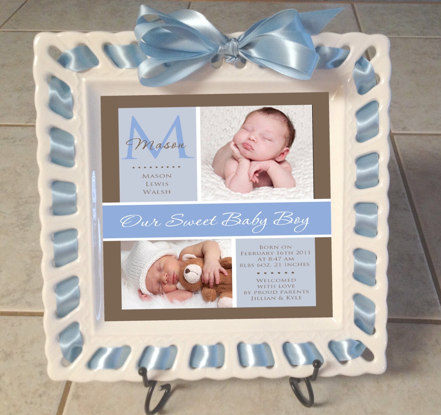 1 Personalized Photo Ceramic Baby Plate Keepsake Newborn Birth