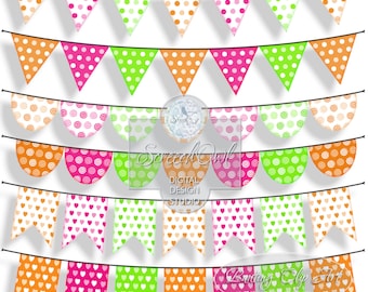 ONE DOLLAR SALE - Bunting Clipart, Nursery, Collage Sheet, Scrapbooking, Card Making, Printable Paper Craft Supplies