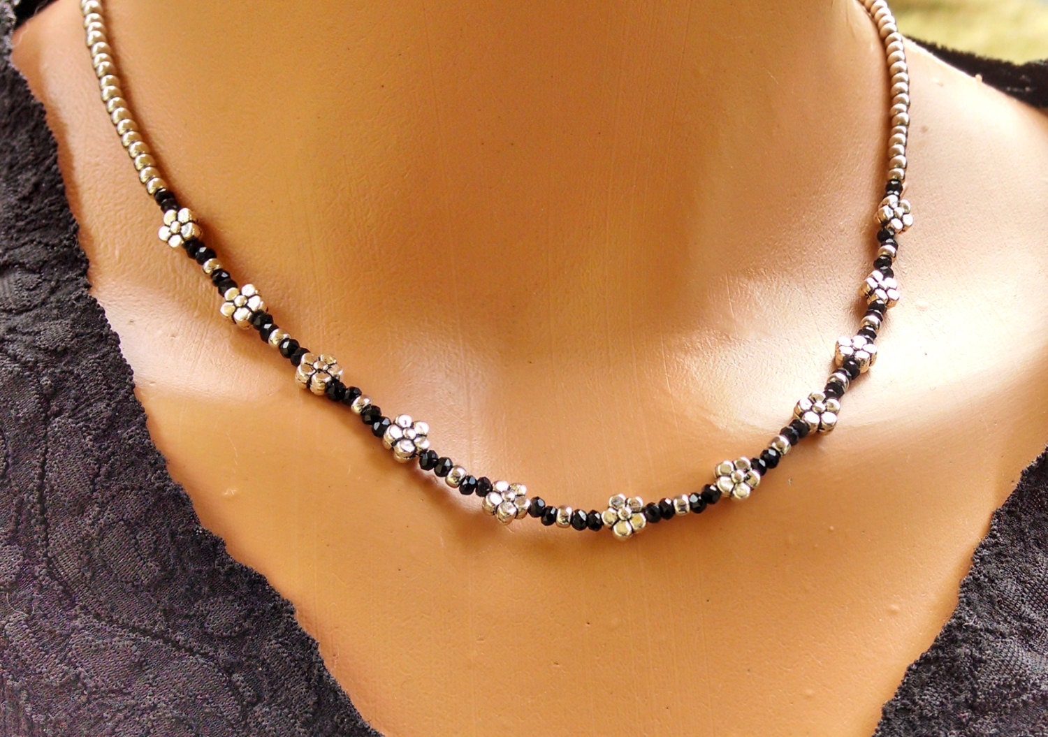 Black spinel and silver bead necklace spinel by TamDavisDesigns