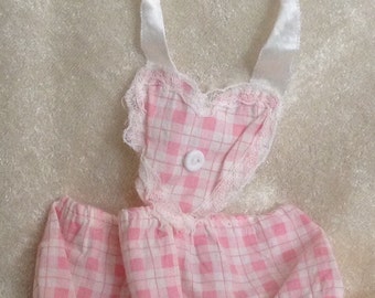 Vintage Pink Checked Sun Suit for Baby Doll