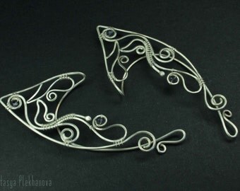 Elf ear cuffs, Wire wrapped ear cuffs, Quartz cuffs, Elven ear cuffs, Wire ear cuffs