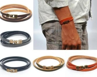 triple wrap leather bracelet, blue leather bracelet, bronze jewelry, unisex bracelet, men anniversary gift, gifts for dad