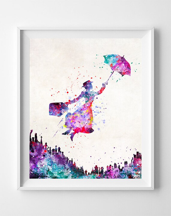 Mary Poppins Print, Watercolor Art, Type 2, Disney Poster, Wall Art, Dorm Decorations, Home Goods, Bedroom Wall Art, Valentines Day Gift