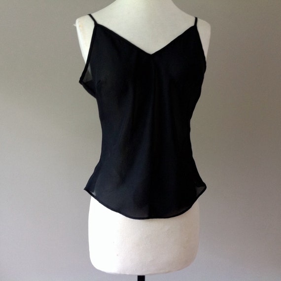 M / Sheer Chiffon Cami / Black Camisole Lingerie Top / Size