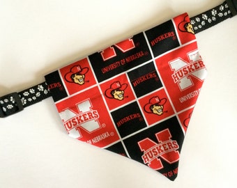 No-Tie, Slip Over Collar Dog Bandana, University of Nebraska Huskers