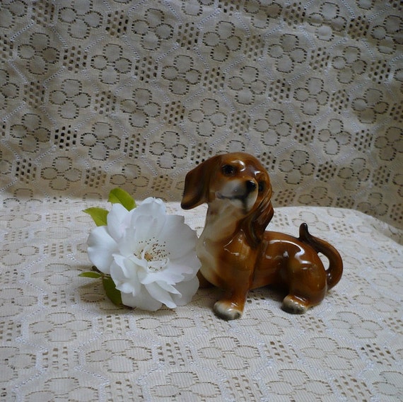 brown dachshund figurine 3 porcelain made by ConcealedTreasures
