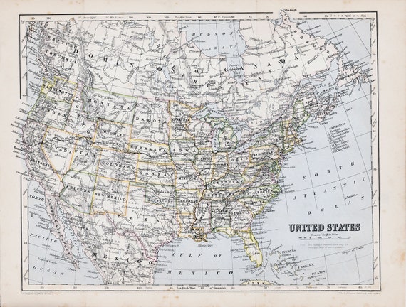 Vintage map of the USA United States 1881 political map