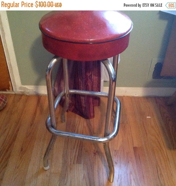 Super Summer Sale Vintage Retro Red Vinyl Top Bar Stool Haute Juice