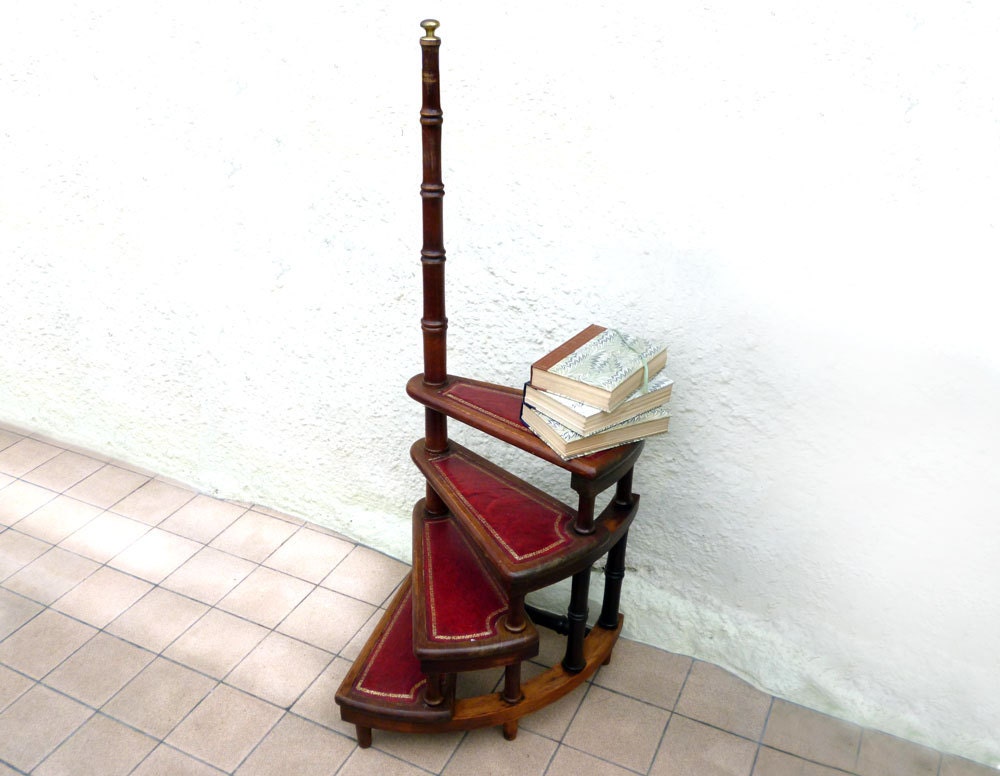 Library Steps Décor Ladder Spiral Wooden Library Steps Décor Ladder Spiral Wooden Mahogany Decorative Leather Tooled Home