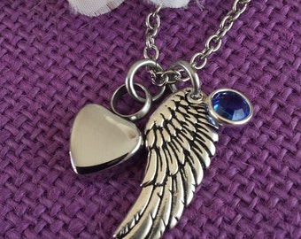 Urn Memorial cremation Jewelry Necklace - Remembrance Necklace - Sympathy Gift - Memorial Necklace - Angel Wing