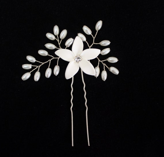 White Jasmine Flower Accessories Hair pin by NikushJewelryArt