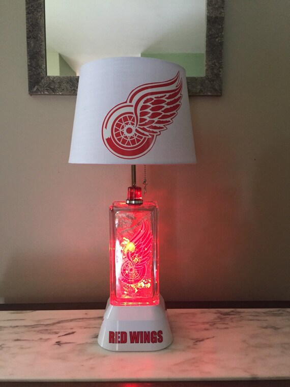 Detroit redwings hockey Lamp with red lights inside block and