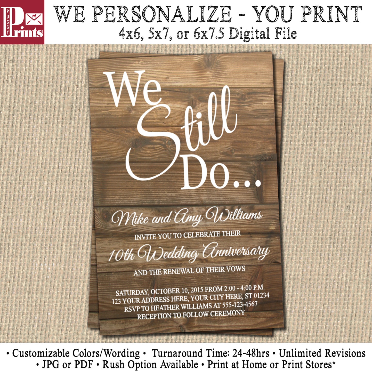 Vow Renewal Invitation Wedding Anniversary by PuggyPrints on Etsy
