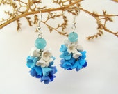 Blue Sky White Floral Earrings Polymer Clay Earrings Botanical Jewelry Drop Earrings Gift For Her Feminine Fashion Jewelry Dangle Earrings