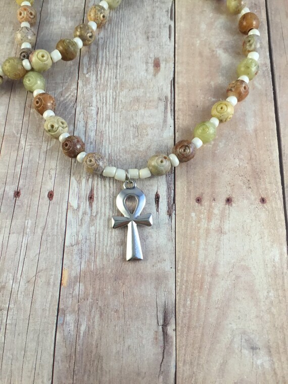Ankh Necklace Soapstone Necklace Silver Ankh by MysticGemz