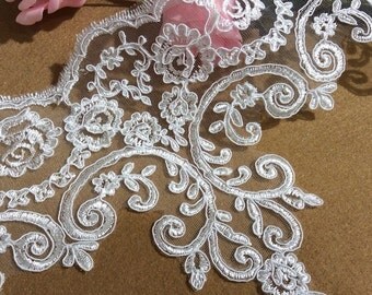 Stunning Lace Trim, Ivory Lace Trim, Floral Lace Fabric, Vintage Flower Lace Trim, 21cm Wide for Dress, Veilling,Costume,Craft Making 1 Yard