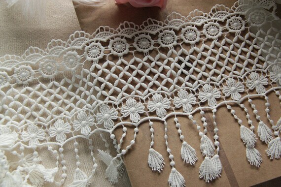 Vintage White Cotton Embroidery Lace Trim 2.7 inches Wide