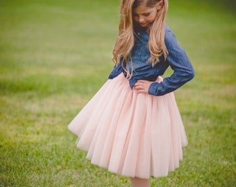 Flower girl tutu, long tulle skirt, light blush tutu, long tulle skirt ANY COLOR