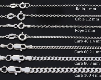 Sterling silver chain Necklace, Mens chain, Curb/cuban, Rope, Cable, Rolo chain,Choose Silver chain for Mens, kids chain, Silver Women chain