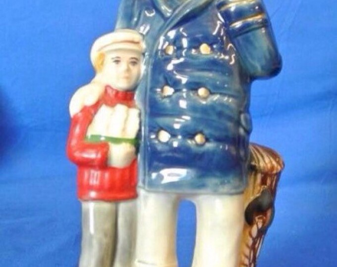 Storewide 25% Off SALE Vintage Original Jim Beam Liquor Decanter Featuring Old Fisherman With Young Apprentice Child Holding A Sailboat