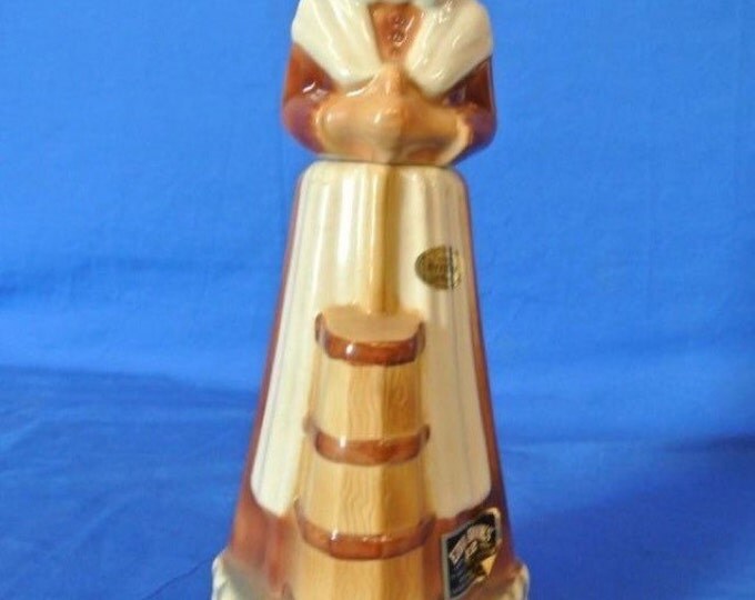 Storewide 25% Off SALE Vintage Original Jim Beam Liquor Decanter Featuring "Mountaineers Are Always Free" Butter Churning Mountain Woman Des