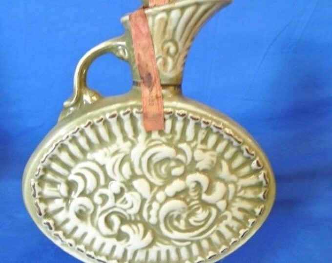 Storewide 25% Off SALE Vintage Original Jim Beam Liquor Decanter Featuring Yellow Rose Floral Centerpiece Style Design With Green & Cream Co