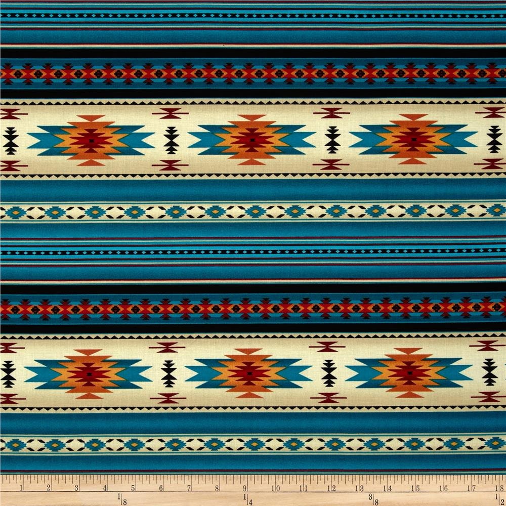 Southwest Fabric Tucson Stone Turquoise by SUPERPOWERGARAGESALE